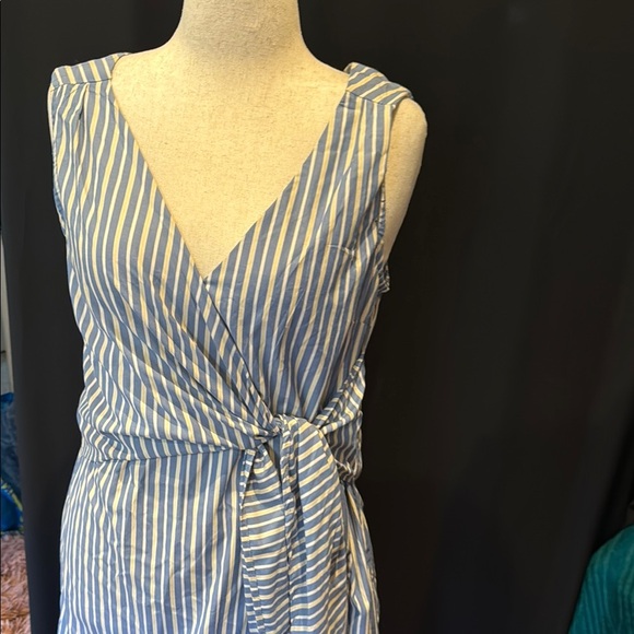 Style Envy Blue and White Striped Wrap Dress, Large - Picture 4 of 8